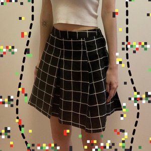 Urban Outfitters UO Silence Noise Black White Grid Pattern Pleated Skirt 0 XS